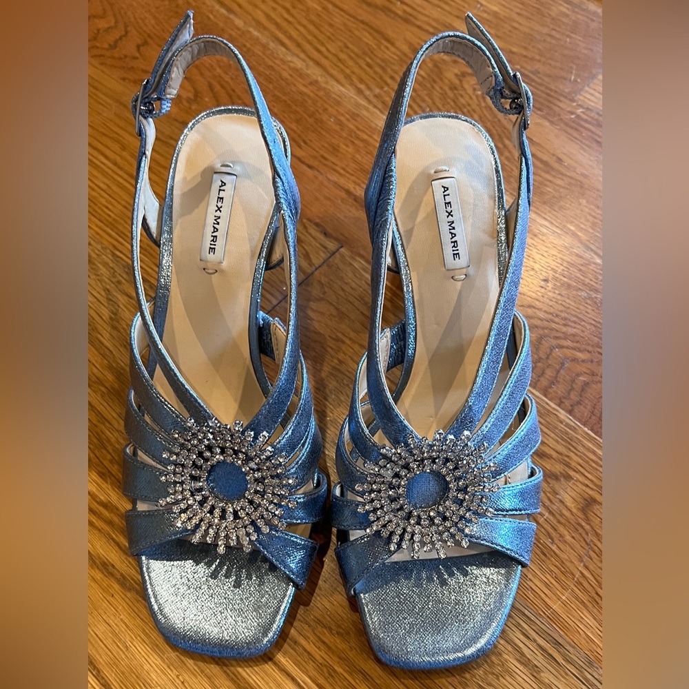 Alex Marie Shiny Blue Sandal, embellished with Buckle  on top. New Without Box,